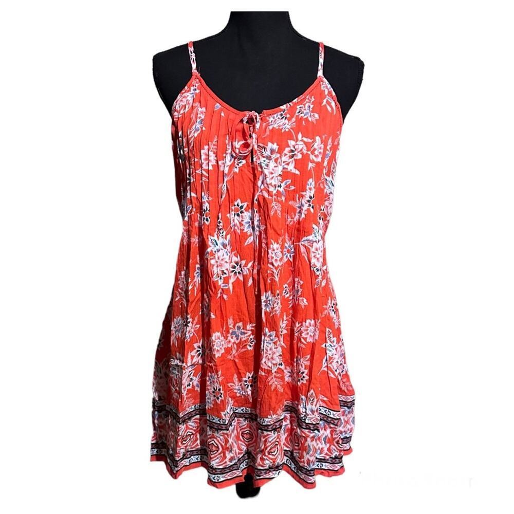 American Rag Gauzy Red Floral Spaghetti Strap Dress Women's M Medium